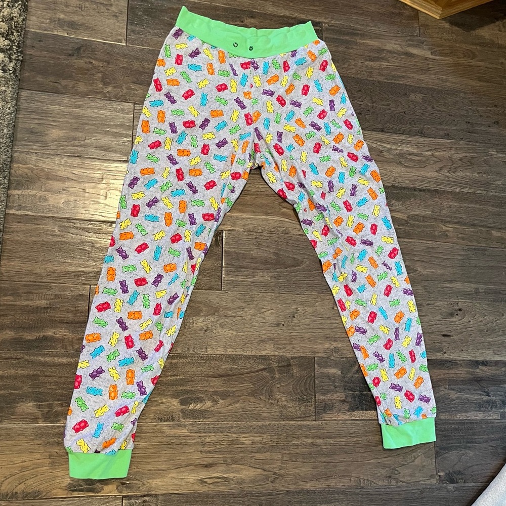 Vintage 90s Grey Multicolored Gummy Bear Print Pajama Pants Size Small
